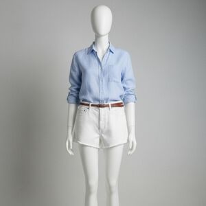 Abercrombie & Fitch White High Waist Denim Shorts with Brown Belt